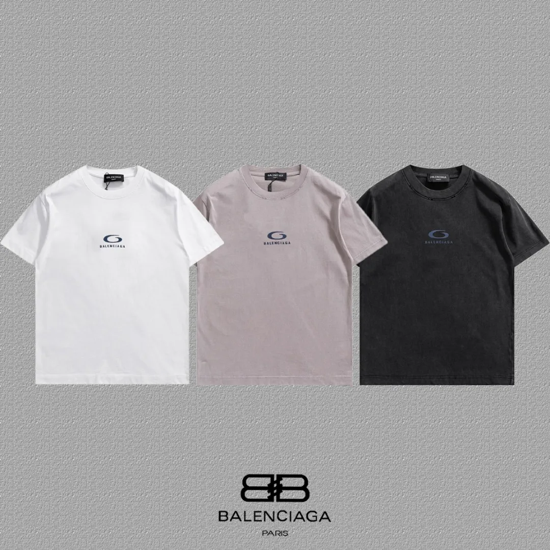 P100✨🔥 [balenciaga] 2026FW short-sleeved T-shirt Premium 26s double yarn 300g fabric, washed with Ma Liang distressed process Color: washed black, washed white, washed Khaki Size: S M L XL 2XL